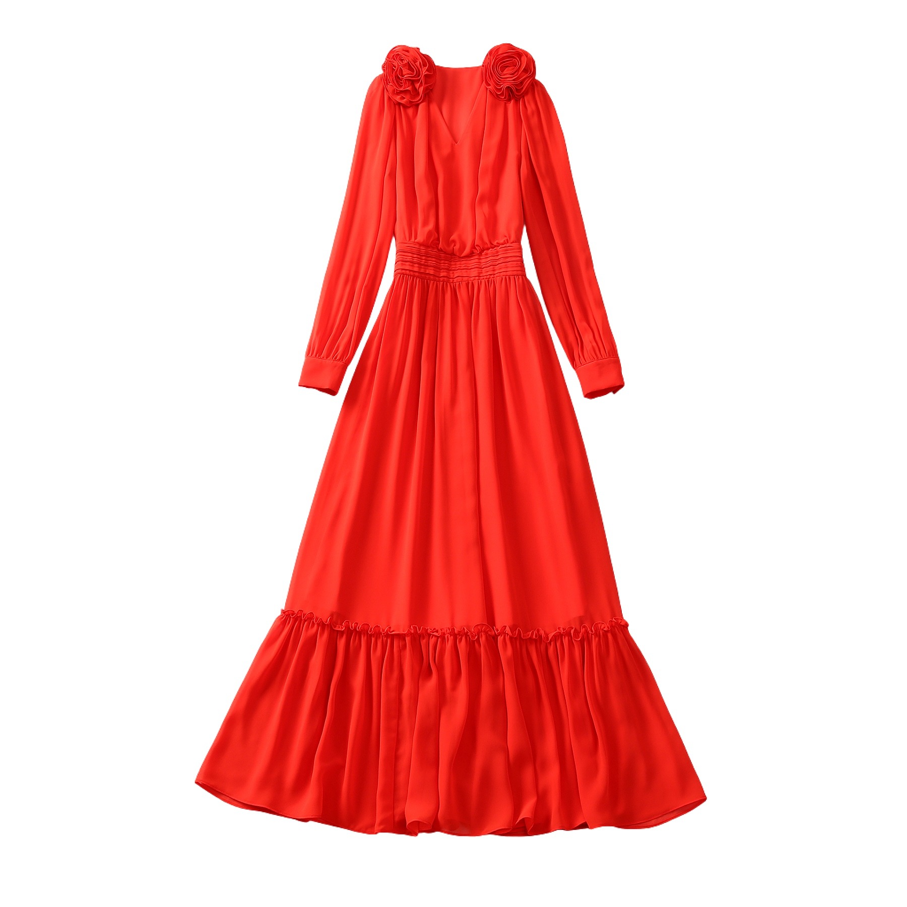 Long Sleeve V-Neck Pleated Dress, picture 2 of 7