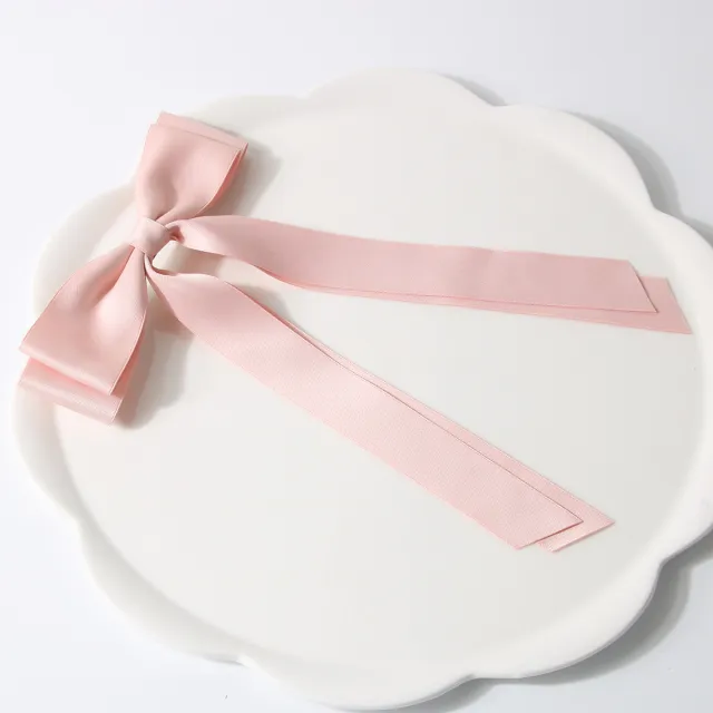Bow Spring Clip Hairpin Sweet Double Large Ribbon Hairpin Long Ribbon Hair Accessories Nude Pink - Shop at LoveMi