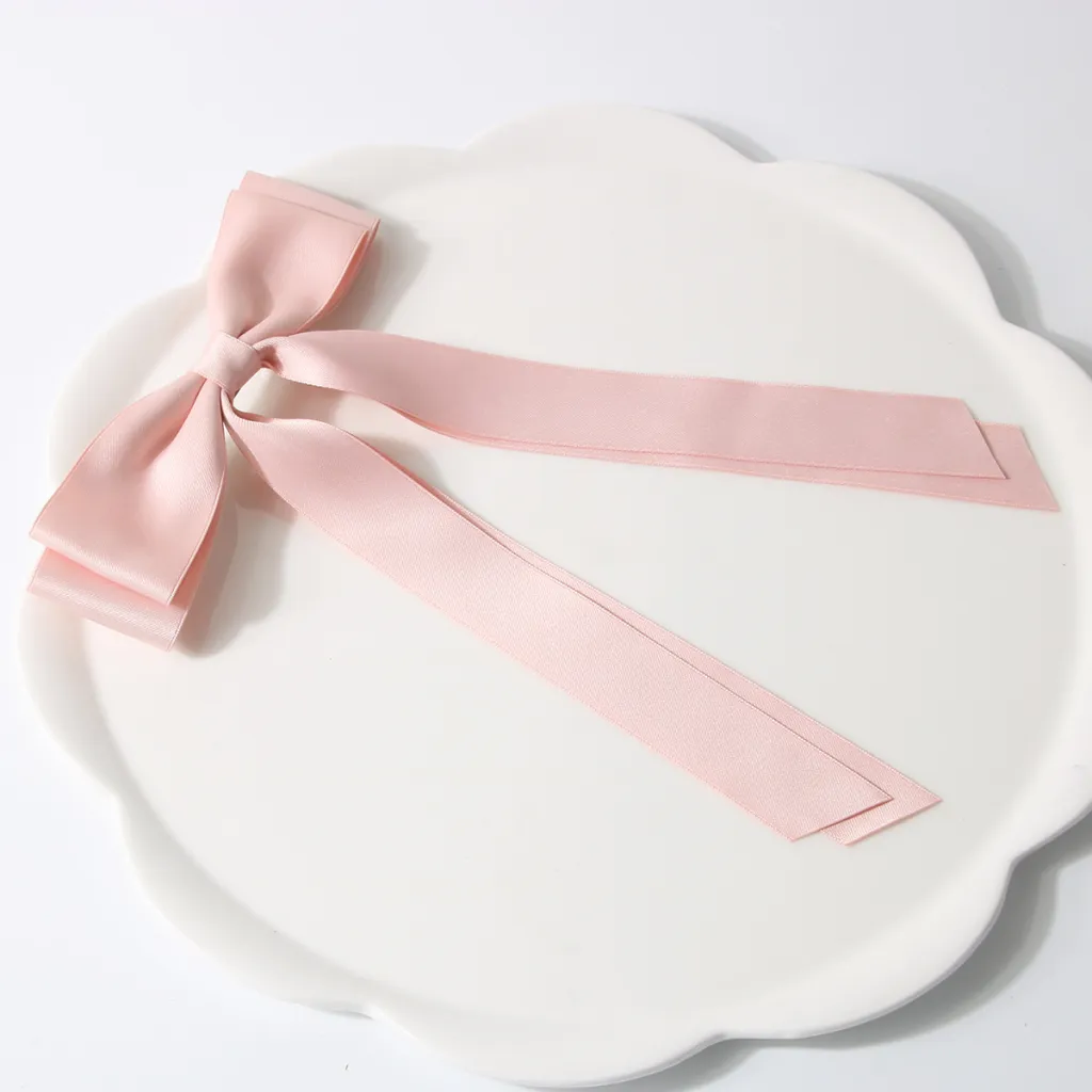 Bow Spring Clip Hairpin Sweet Double Large Ribbon Hairpin Long Ribbon Hair Accessories - Nude Pink
