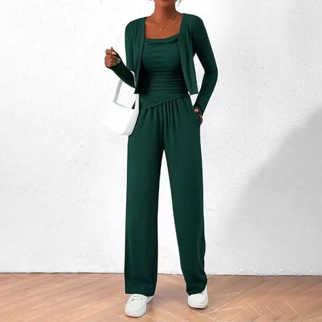 Sports Casual Lazy Design Comfortable Coat Suspender Trousers Three piece Suit Dark Green - Shop at LoveMi