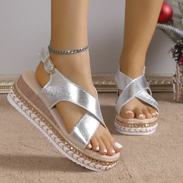 Women's Plus Size Rope Bottom Platform Women's Sandals Hollow out Wedge Silver - Shop at LoveMi