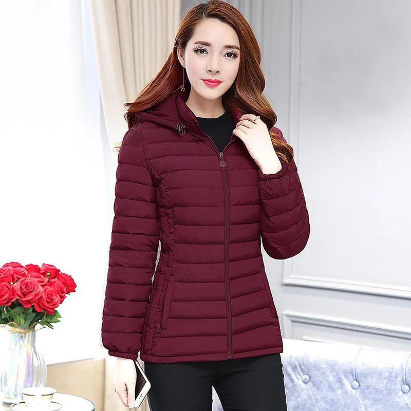 Women's Short Middle-aged And Elderly Padded Down Jacket Large Size Slim Fit - Wine