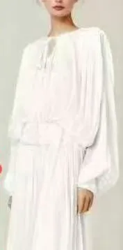 Pleating Design Glossy Elegant A- Line Big Hem Dress Temperament Dress - White - View 1