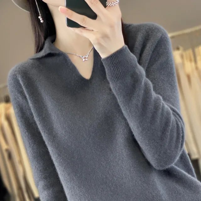 Pure Wool Idle Style Knitted Bottoming Shirt High grade Top Elephant Gray - Shop at LoveMi