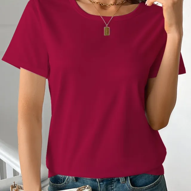 Casual Women's Round Neck Short Sleeve Sports Pure Cotton T shirt Wine Red - Shop at LoveMi