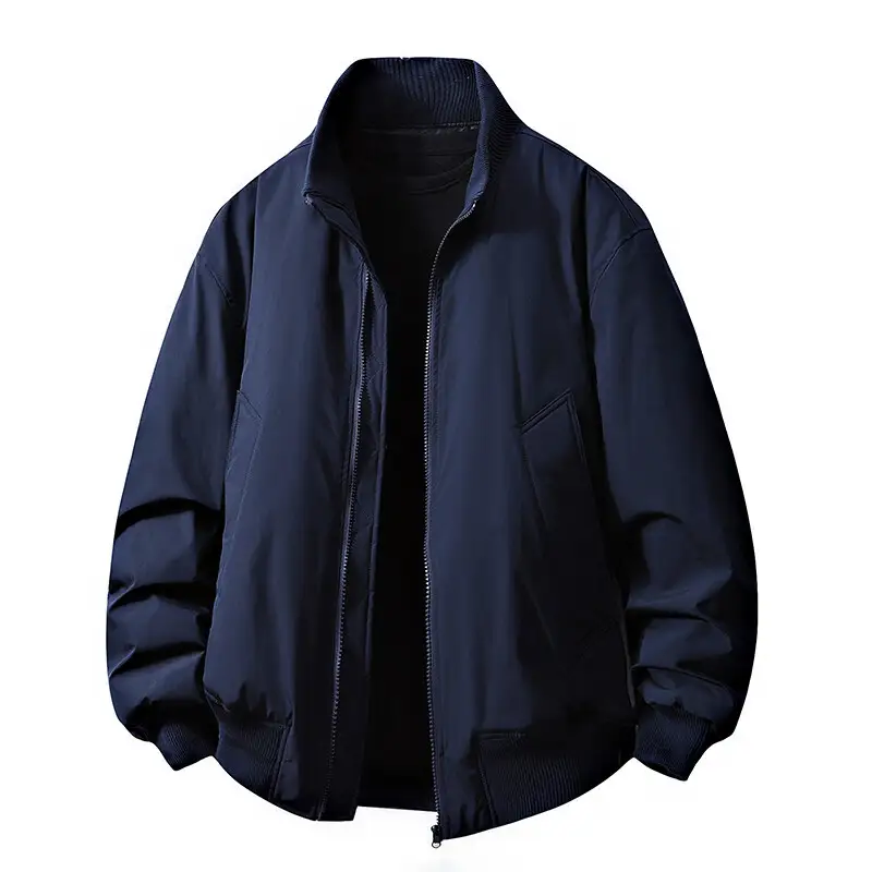 Solid-color Double-zipper Loose-fit Stand-up Collar Jacket Coat