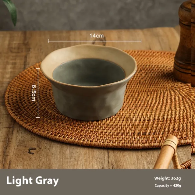 Household Ceramic Handmade Retro Stoneware Bowl Spoon Light Gray - Shop at LoveMi
