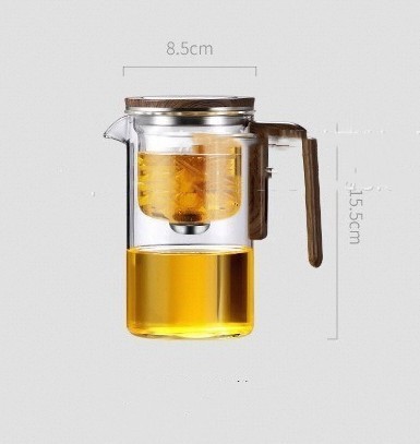 One Click Magnetic Teapot - Glass Tea Pot with Water Separation, Wooden Handle,