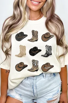 Women's Retro Denim Country Concert Western Competitive T-shirt - White 3Style - View 1