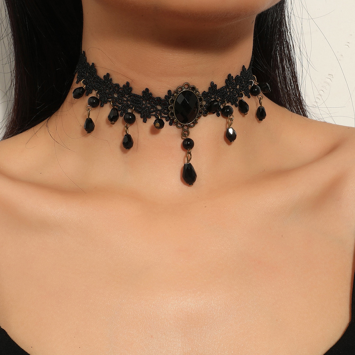 Vintage Black Lace Gothic Exaggerating Pendant Lace Necklace