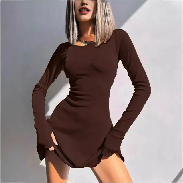 European And American style Women's Solid color Back tie Waist hugging Dress High waisted A line Skirt Brown - Shop at LoveMi