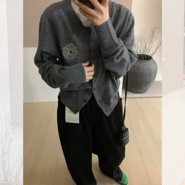 Early Autumn Idle Style Women Wear Sweater Cardigan Coat Gray - Shop at LoveMi