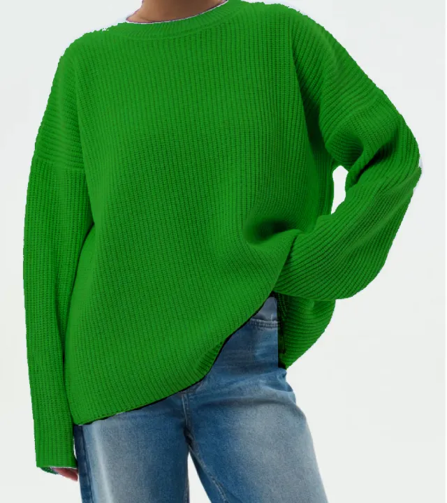 Spring And Autumn Loose Solid Color Knitted Pullover Sweater Green - Shop at LoveMi