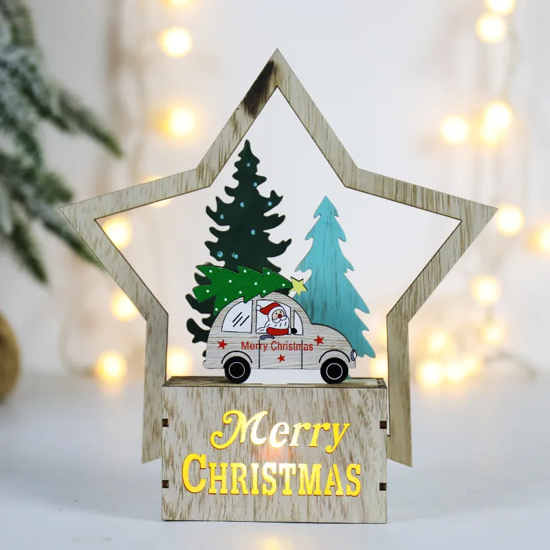 Christmas Decorations Wooden Scene Layout - Large Car Old Man