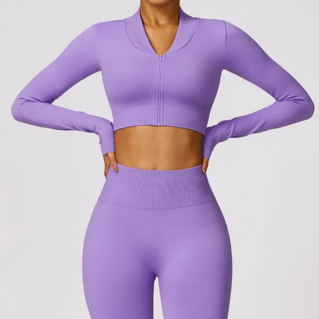 Winter Tight Seamless Long sleeved Yoga Jacket Purple - Shop at LoveMi