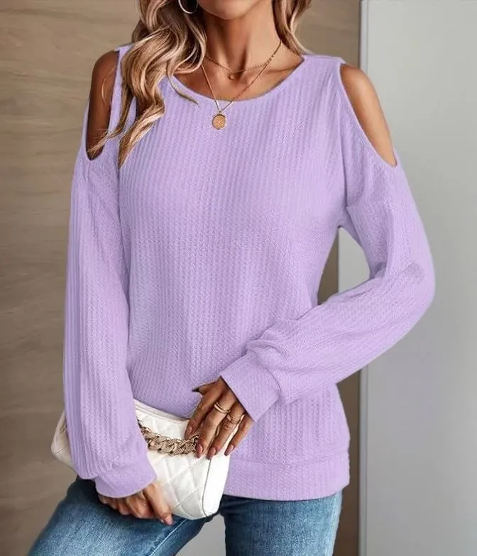 Autumn And Winter New Off-shoulder Casual Long-sleeve T-shirt Women's Casual Wear - Purple
