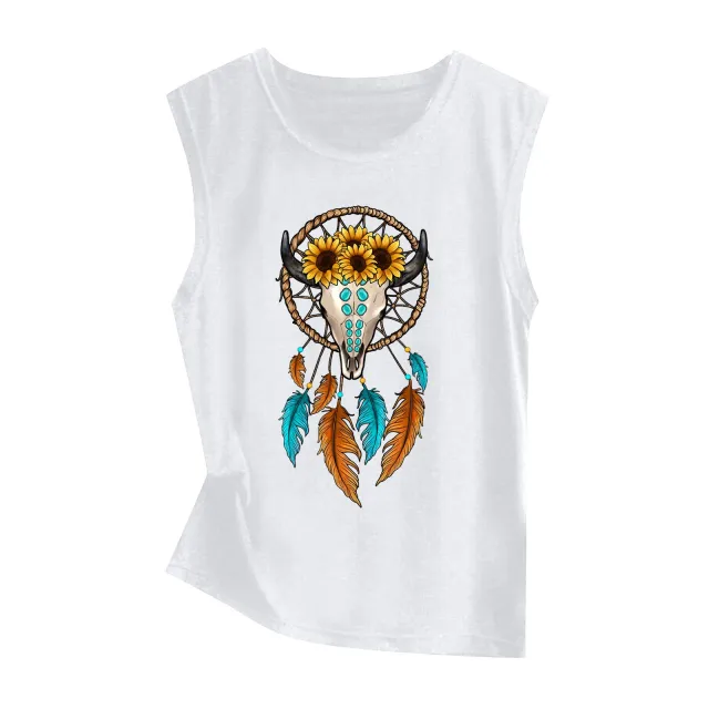 Sunflower Print Sleeveless Women's Vest Butterfly Top 45928 3Xl - Shop at LoveMi