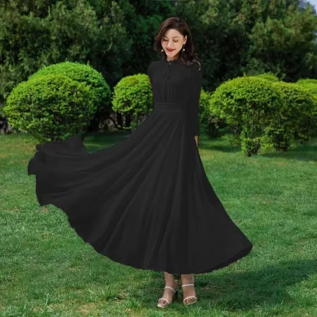 Womens Fashion Chiffon Beach Long Sleeve Dress Black - Shop at LoveMi