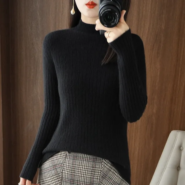 Simple Autumn And Winter Half high Collar Bottoming Shirt Women's Sweater Classic Black - Shop at LoveMi