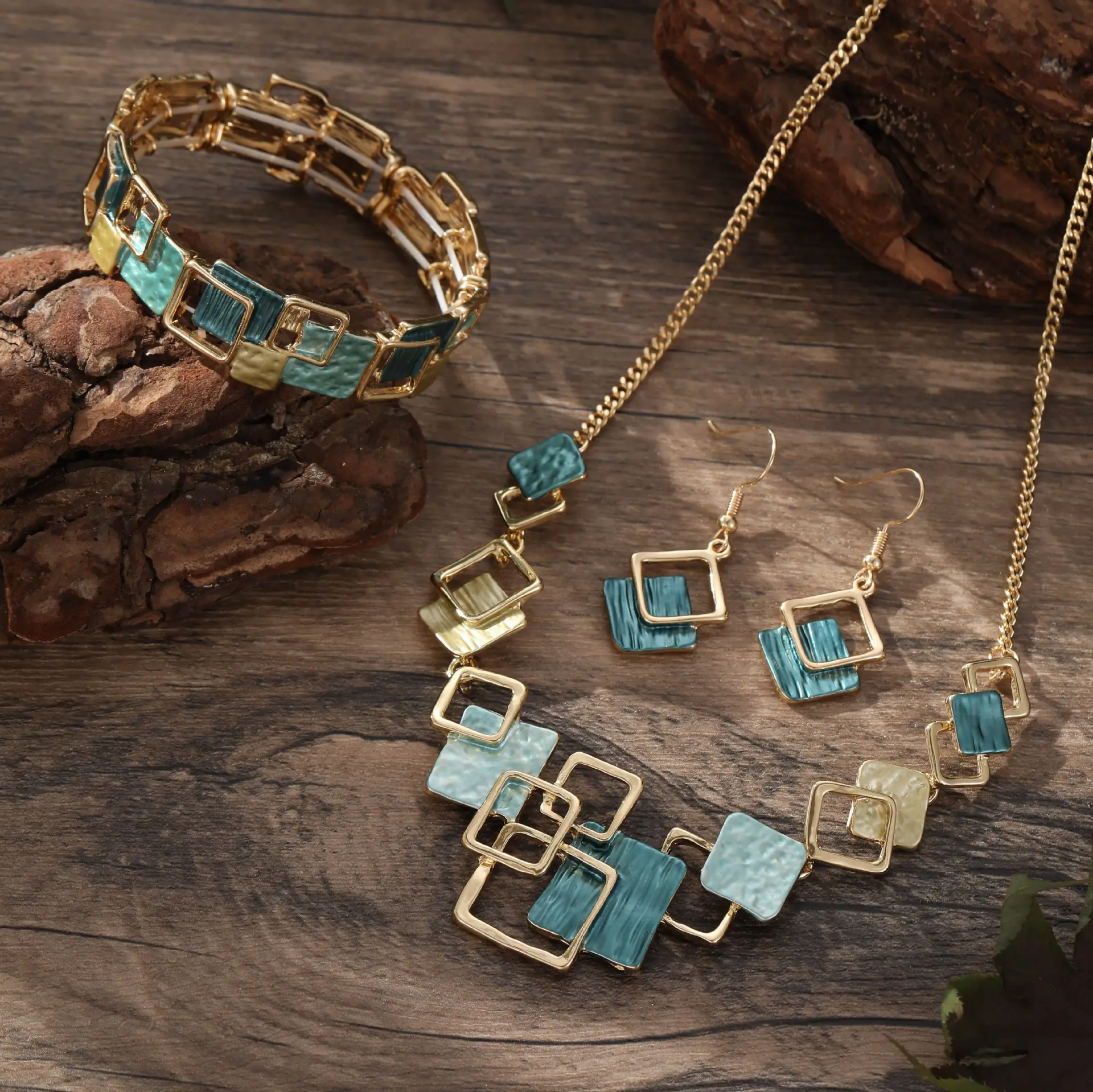 Color Painting Oil Geometric Square Ear Studs