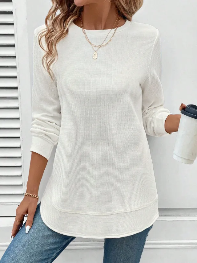 Women's Solid Color Round Neck Loose Stylish Sweatshirt White - Shop at LoveMi