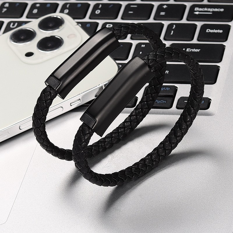 Wristband Data Leather Hand-Woven USB Bracelet Cable