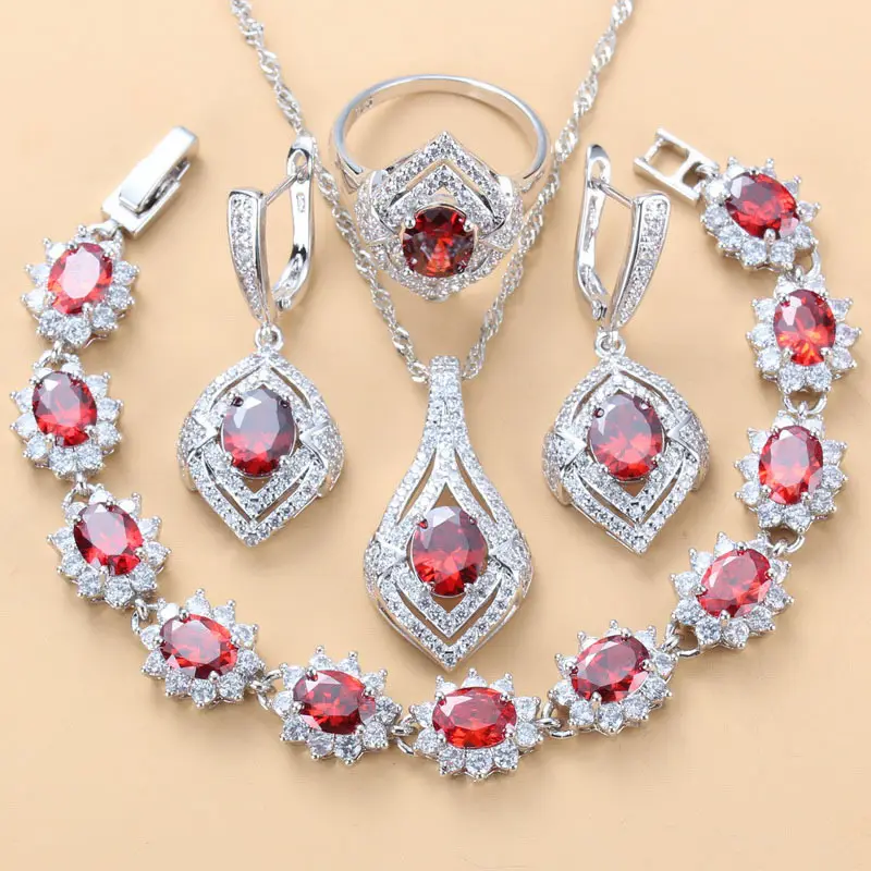 Inlaid Gemstone Pendant Earrings Necklace And Ring
