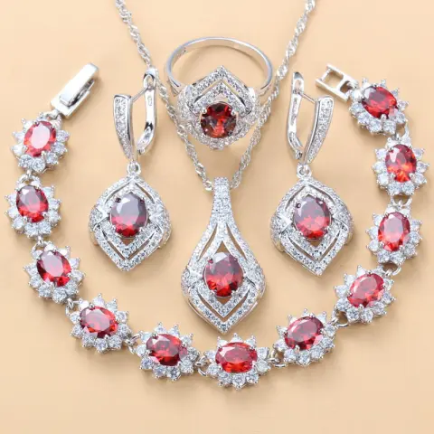 Inlaid Gemstone Pendant Earrings Necklace and Ring for Women