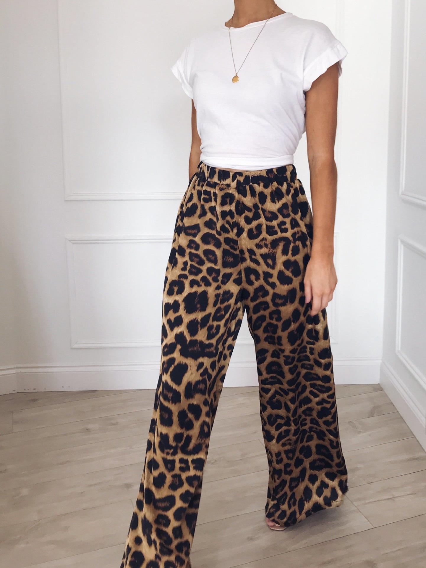 European And American Loose Leopard Print Wide Leg Pants Leopard Print - Shop at LoveMi