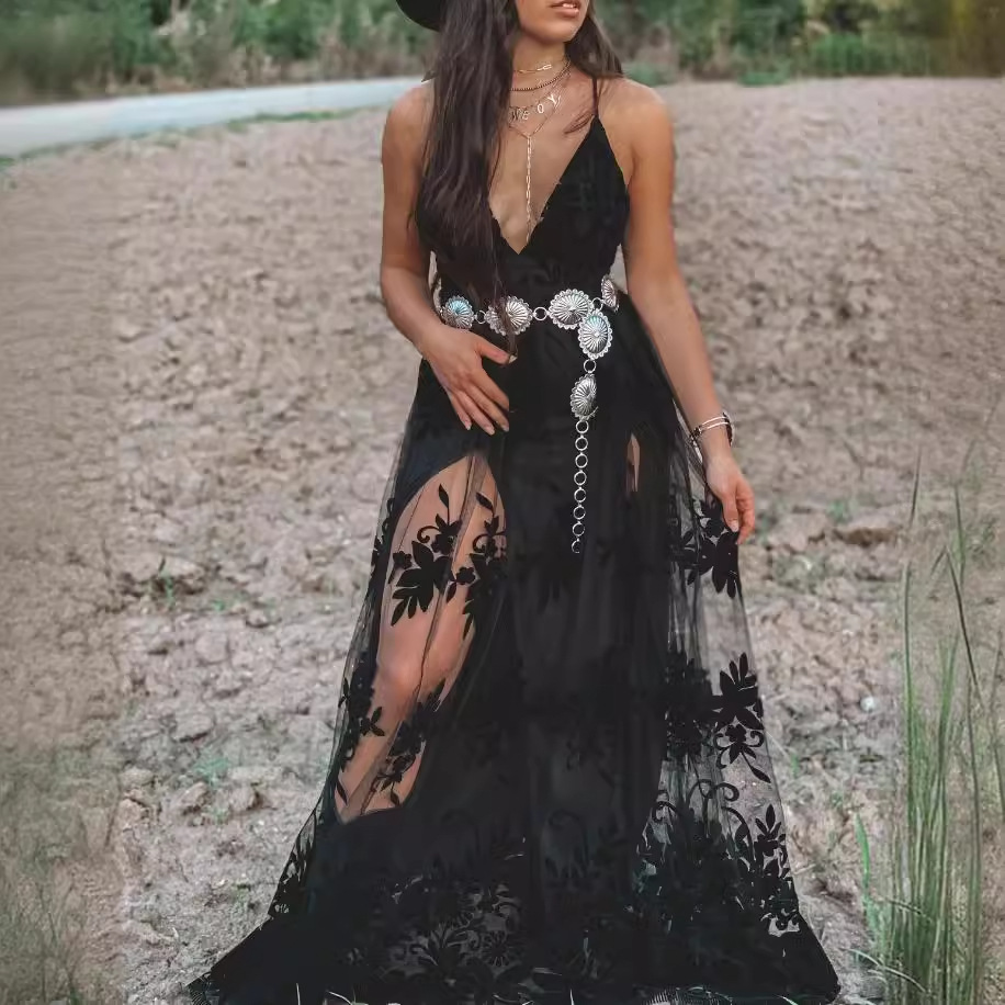 Sleeveless V-neck Slip Dress Long Dress