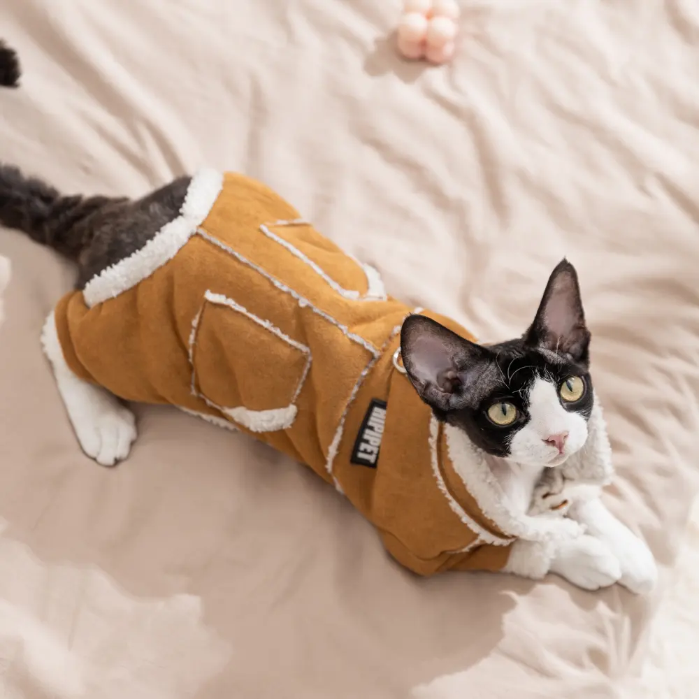 Winter Suede Thickened Warm Four-Legged Coat for Hairless Sphynx
