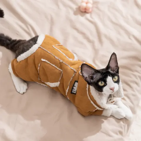 Winter Suede Thickened Warm Four-Legged Coat for Hairless Sphynx