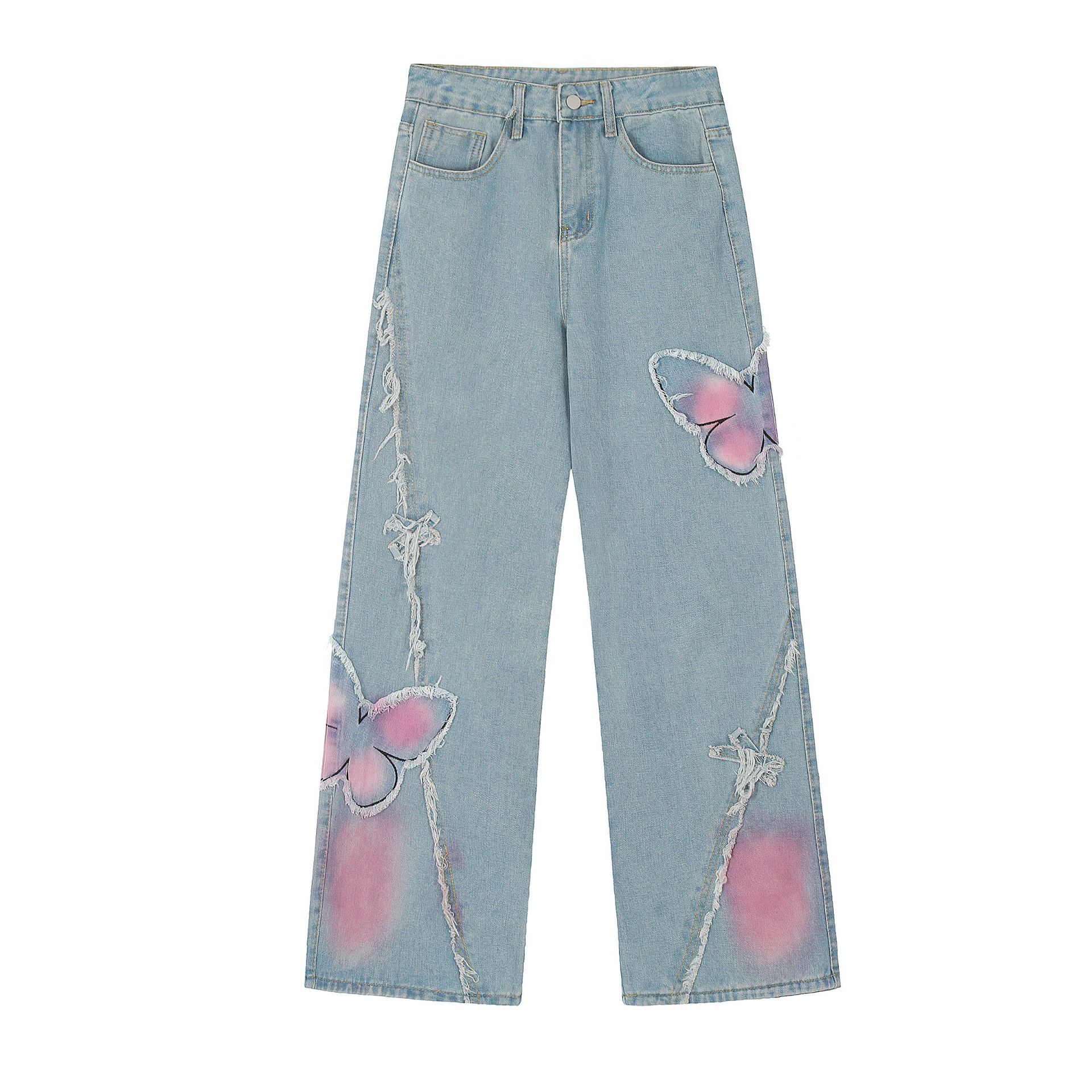 Sweet Cute Butterfly Wash Denim Trousers - Image 4