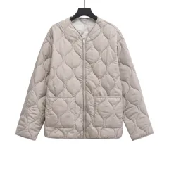 New All-match Rhombus Line Hemming Design Zipper Pocket Jacket - Light Khaki - View 1