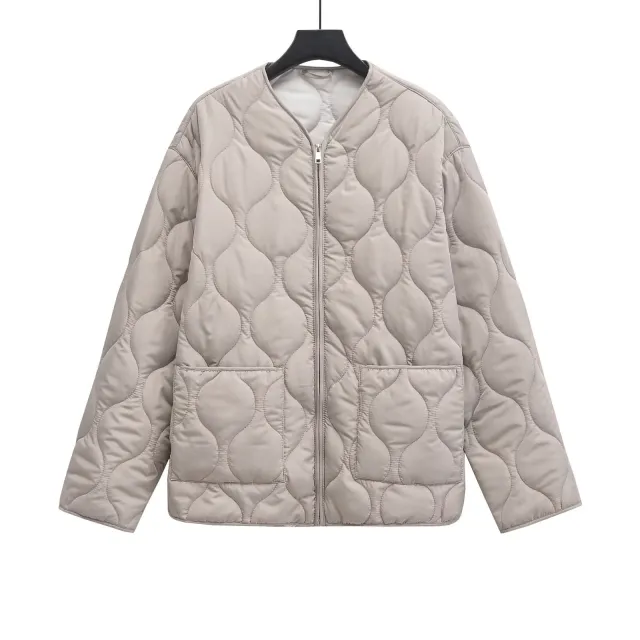 New All match Rhombus Line Hemming Design Zipper Pocket Jacket Light Khaki - Shop at LoveMi