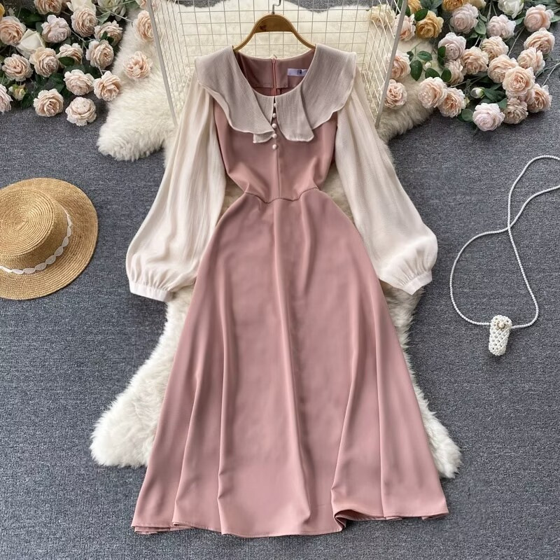 Waist Slimming Slightly Transparent Puff Sleeve Dress