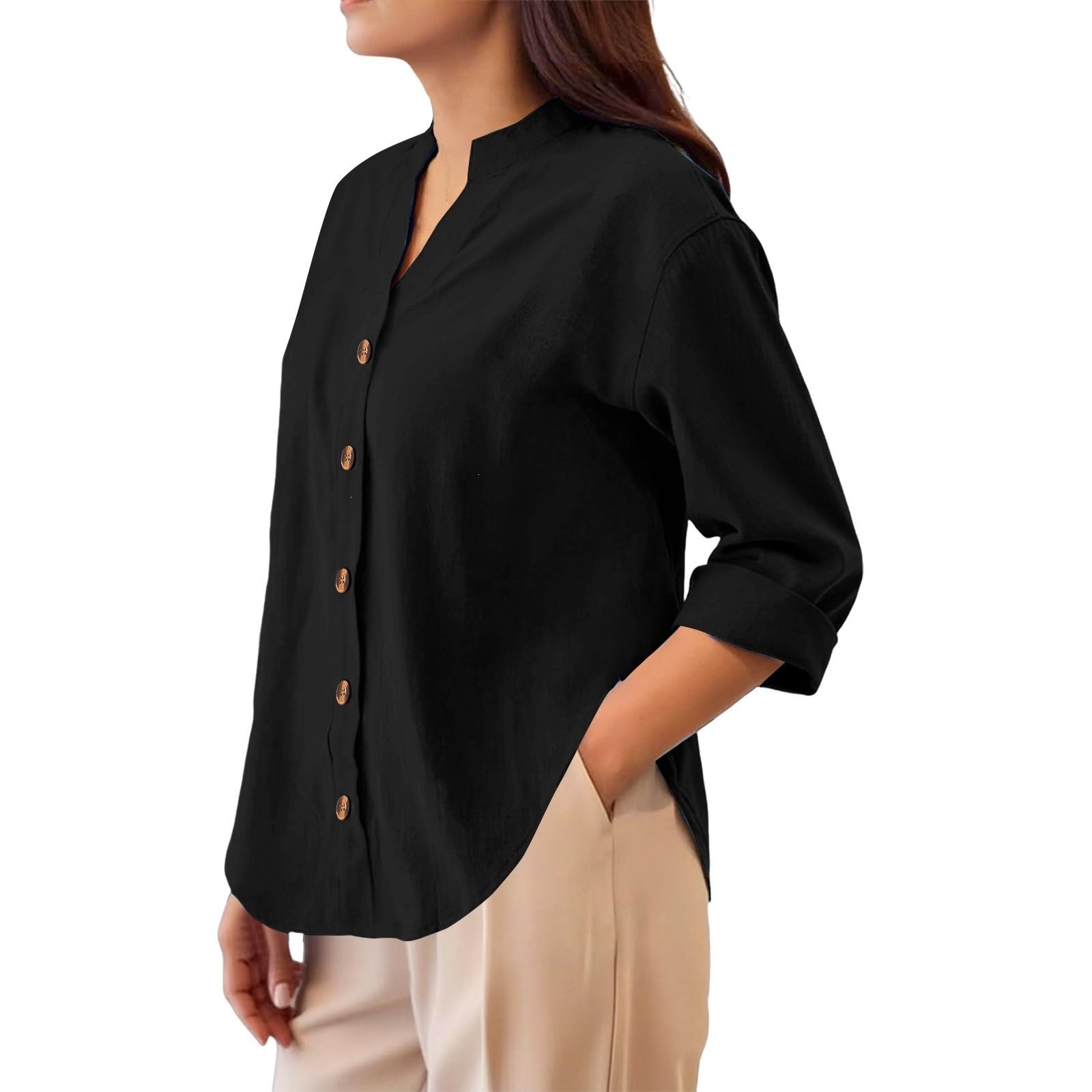 Loose-Fit Cotton-Linen Cardigan Blouse