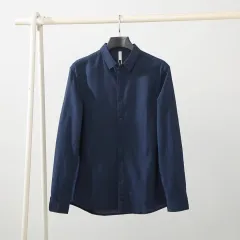 Men's Loose And Simple Artistic Youth Leisure Linen Shirt - Dark Blue - View 1
