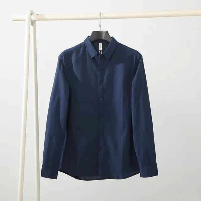 Men's Loose And Simple Artistic Youth Leisure Linen Shirt Dark Blue - Shop at LoveMi