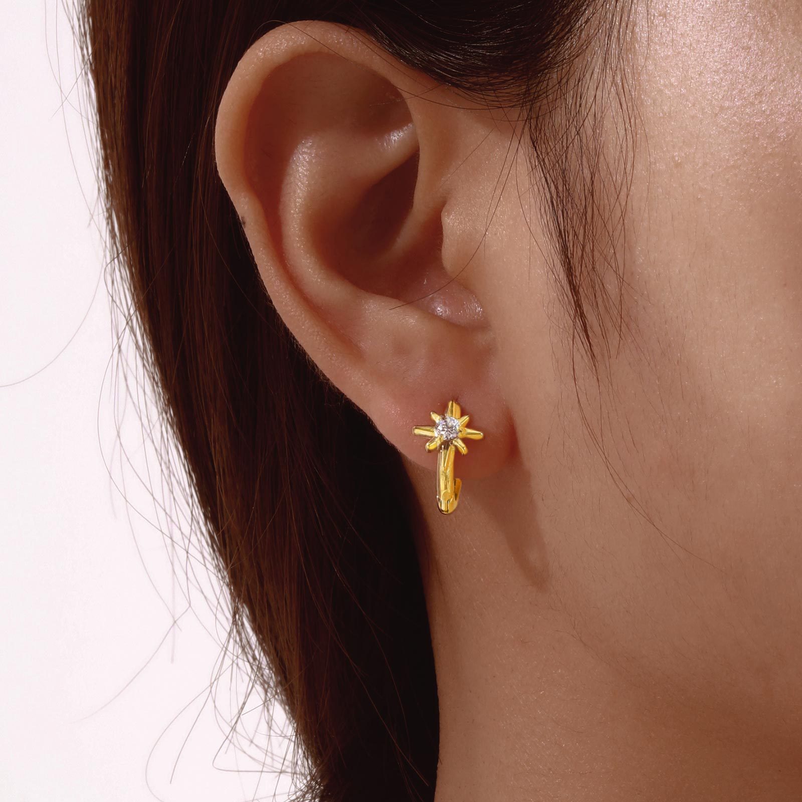 Fashion Stainless Steel Ornament White Zircon Gold Stud Earrings