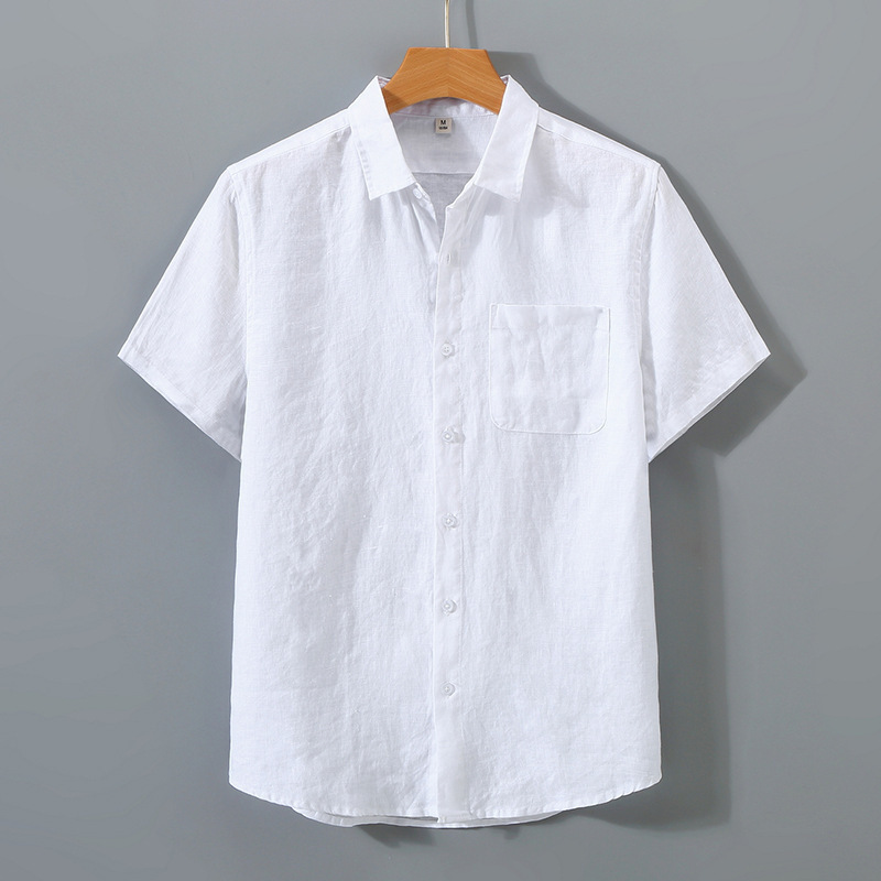 Mens Pure Linen Short Sleeve Shirt