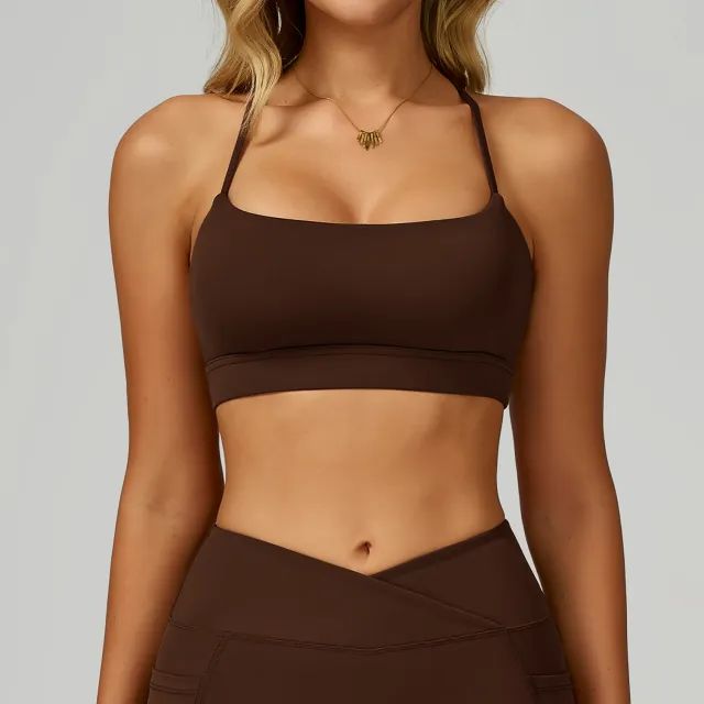 Nude Feel Sports Underwear Cross Beauty Back Yoga Bra Fitness Vest Coffee - Shop at LoveMi