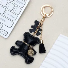 Cute Bear Leather Creative Cartoon Pendant - Black - View 1