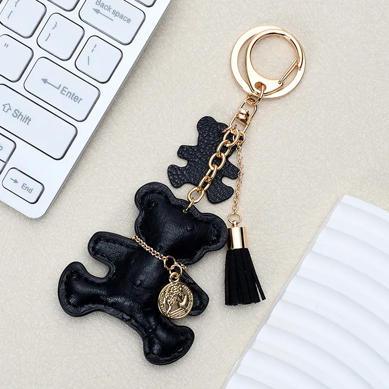 Cute Bear Leather Creative Cartoon Pendant - Black