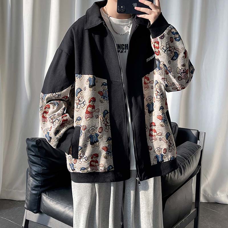 Stitching Contrast Color American Retro Lapels Jacket Men