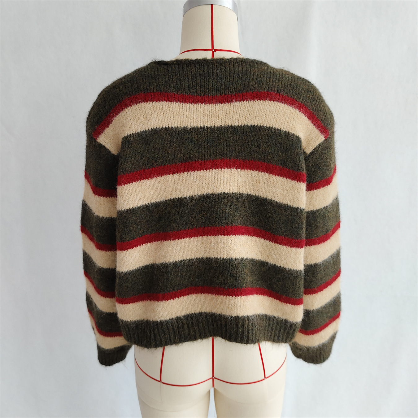 Striped Contrast Color Commuter Knit Casual Round Neck Long Sleeve Sweater