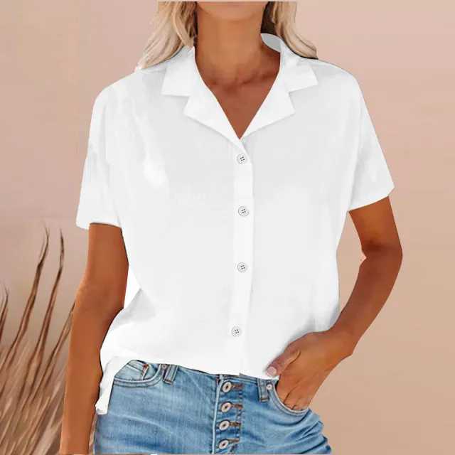 Lapel Cotton And Linen Casual Shirt For Women White - Shop at LoveMi