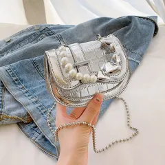 New Laser Pearl Tote Saddle Girl Mini - Silver - View 1