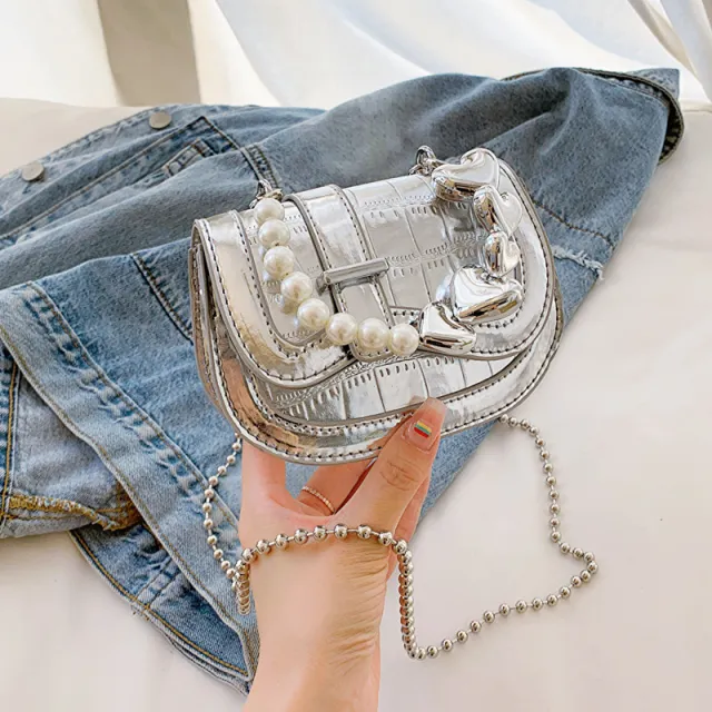 New Laser Pearl Tote Saddle Girl Mini Silver - Shop at LoveMi