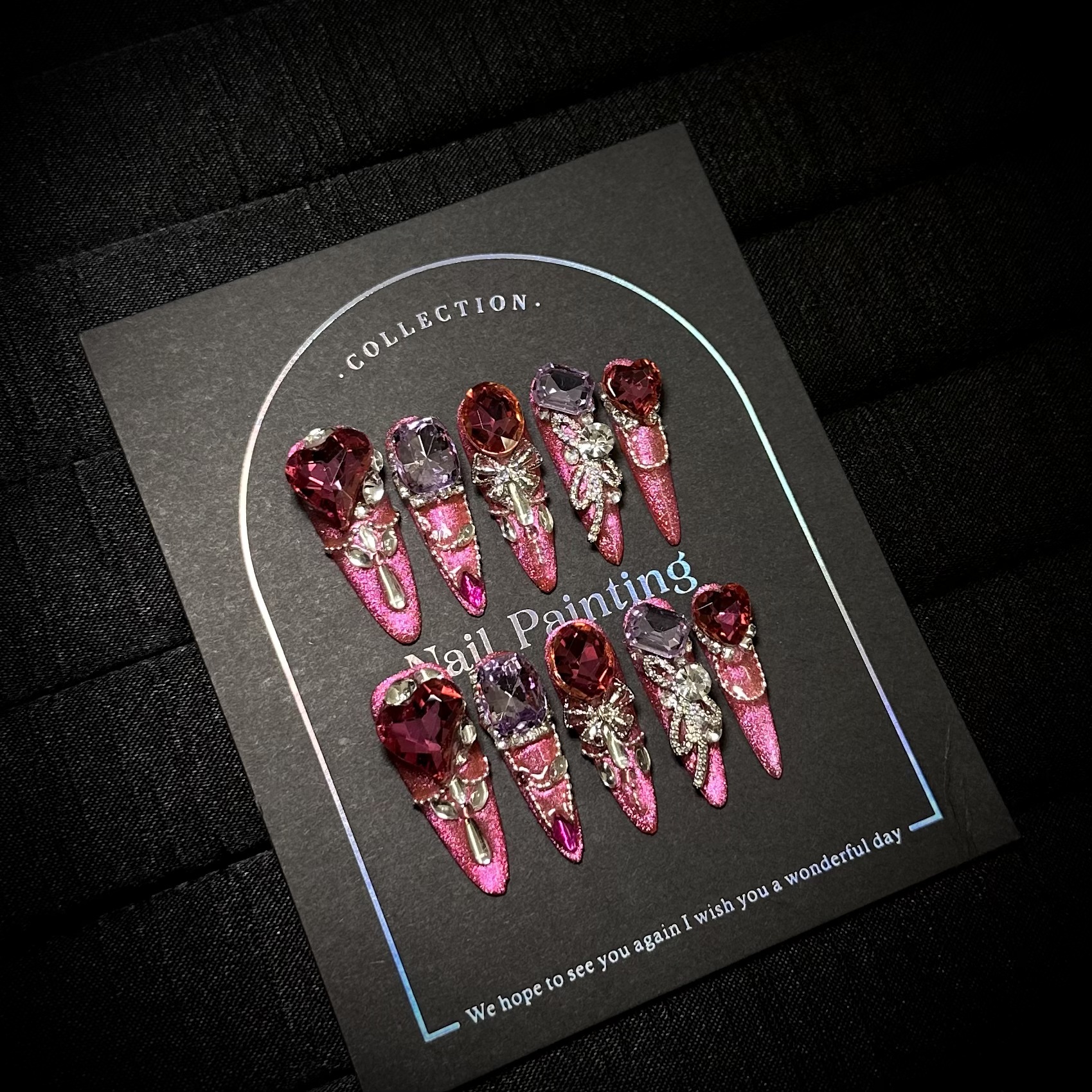 High-grade Winter New Year Rose Red Cat Eye Hand-worn Nail Tip